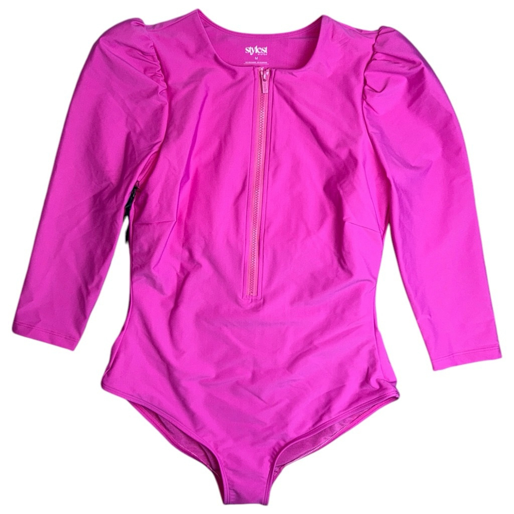 Stylest Dreamsculpt Ultra Pink Puff Sleeve Zip Swimsuit With Zip Women's Medium